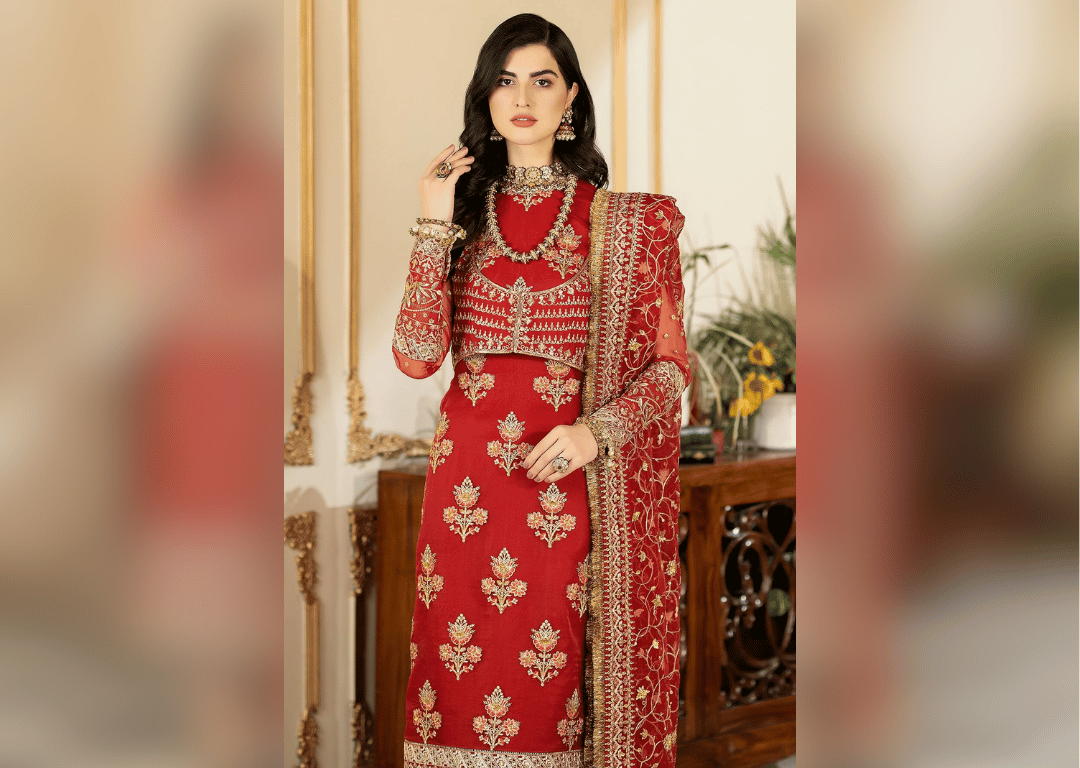Red Embroidered Pakistani Salwar Kameez with Dupatta