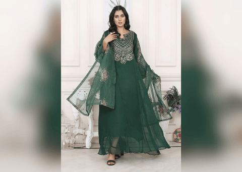 Grandeur in Green - 3 piece Chiffon