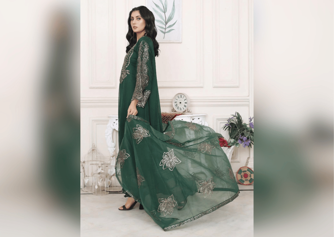 Grandeur in Green - 3 piece Chiffon