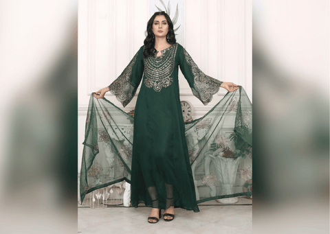 Grandeur in Green - 3 piece Chiffon