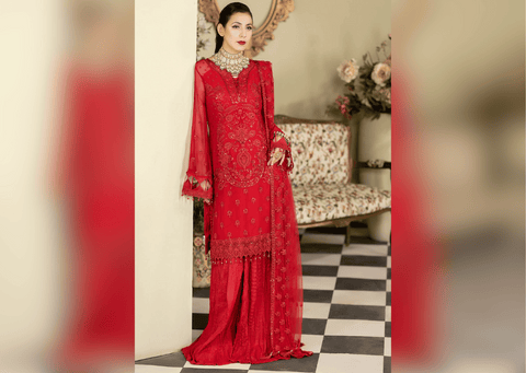 Deep Red Embroidered Pakistani Salwar Kameez Dupatta Salwar Suit