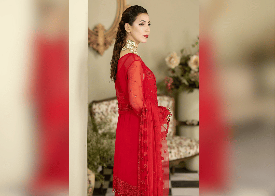 Deep Red Embroidered Pakistani Salwar Kameez Dupatta Salwar Suit