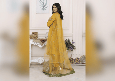 Golden Majesty - 3 piece Embriodered Net