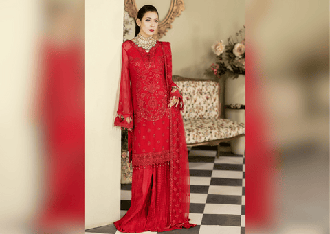 Deep Red Embroidered Pakistani Salwar Kameez Dupatta Salwar Suit