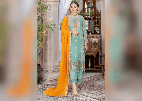 Sky Blue Heavily Embroidered Pakistani Kameez Salwar Suit Dupatta