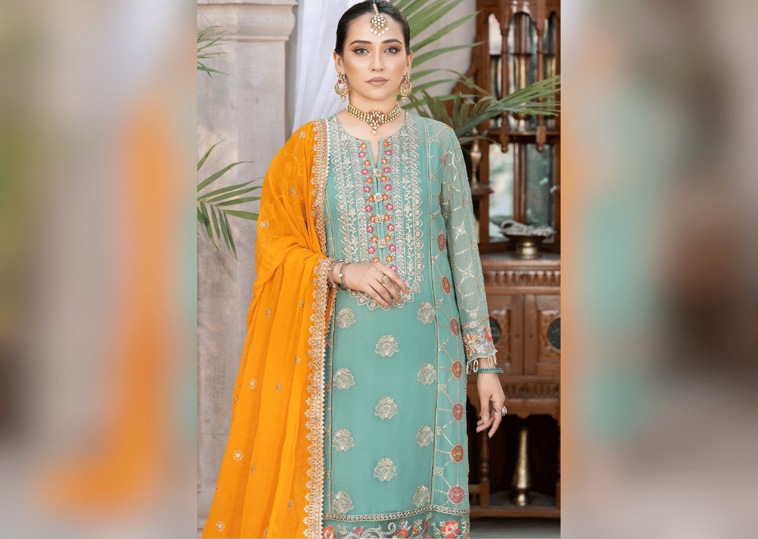 Sky Blue Heavily Embroidered Pakistani Kameez Salwar Suit Dupatta