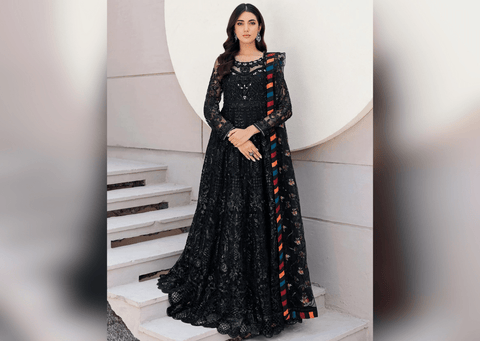 Embroidered Black Frock Suit Pakistani Party Dresses