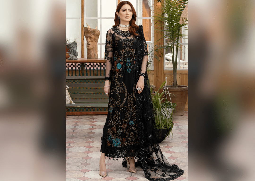 Premium Embroidered Black Salwar Kameez Trousers Pakistani Party Dress