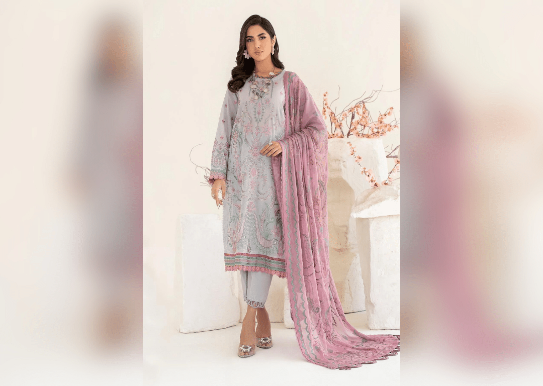 Classic Embroidered Grey Pakistani Salwar Kameez Dupatta Salwar Suit