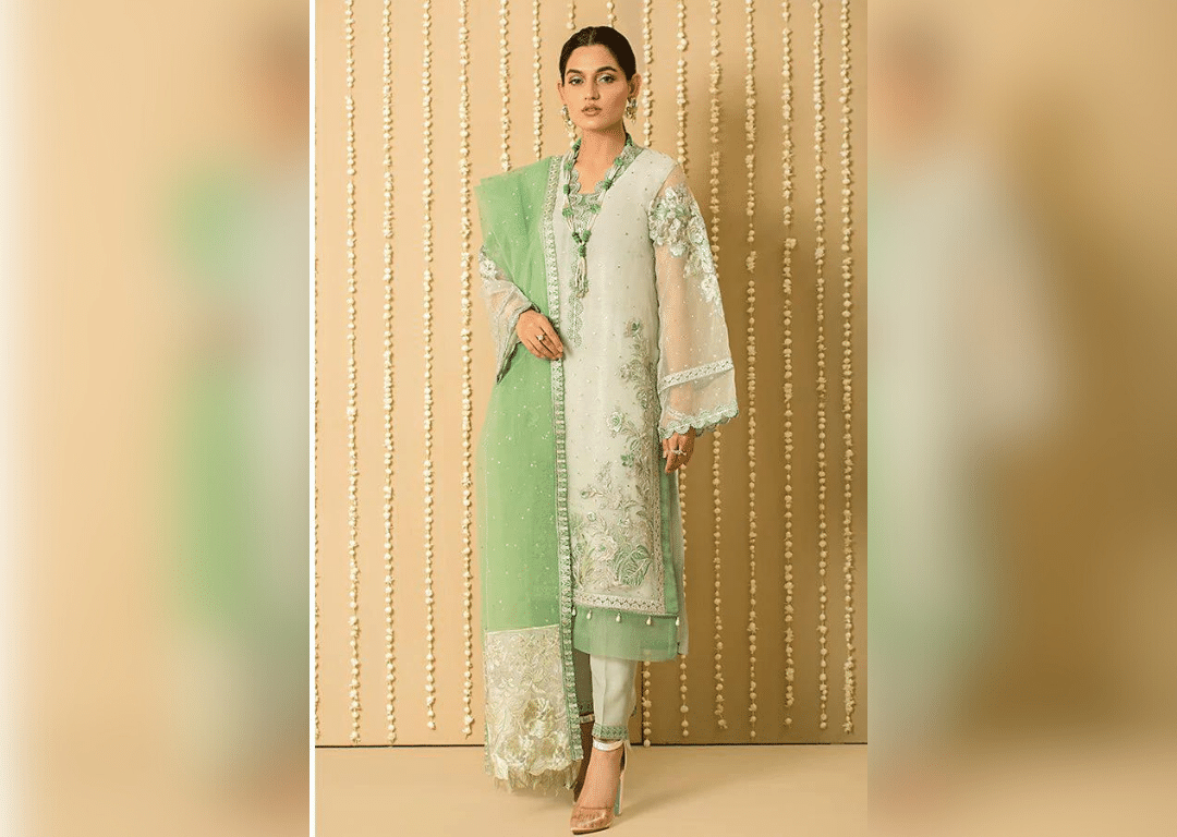 Embroidered Organza Pakistani Salwar Kameez and Dupatta