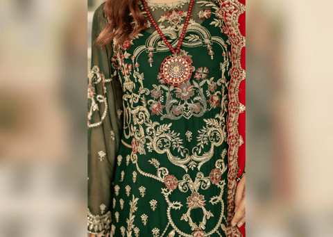 Embroidered Green Pakistani Salwar Kameez and Dupatta