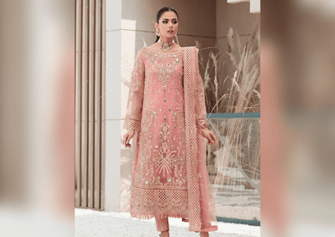 Organza Pink Salwar Kameez for Pakistani Party Dresses