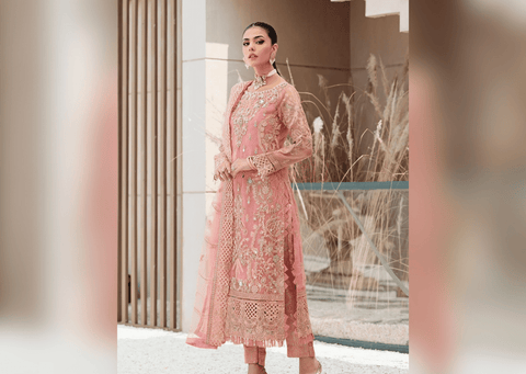 Organza Pink Salwar Kameez for Pakistani Party Dresses