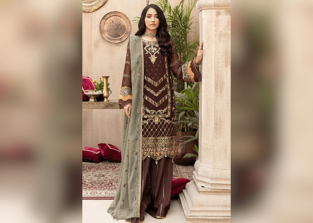 Royal Embroidered Salwar Kameez Chiffon Pakistani Party Dress