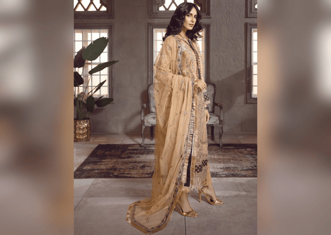 Gold Heavily Embellished Pakistani Salwar Kameez Suit with Dupatta