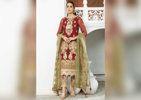 Classical Maroon Heavily Embellished Pakistani Kameez Salwar Suit